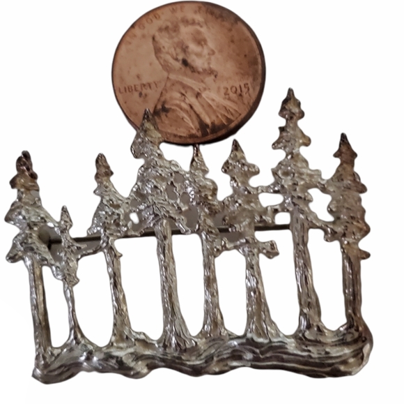 925 Silver Texture Pine Tree Forrest Woods Pin Brooch Unique Nature Scene - Picture 3 of 5